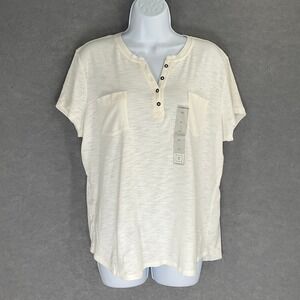 Liz Claiborne Tee Womens White Short Sleeve Henley Pocket T-Shirt XL NWT